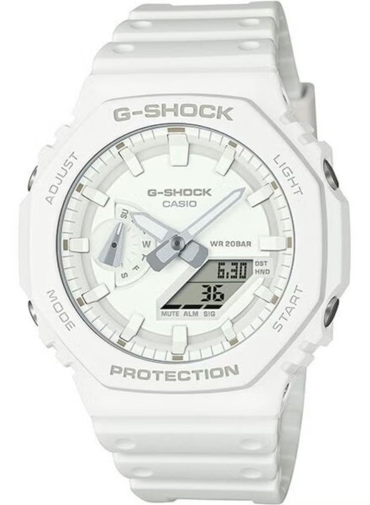G-SHOCK ساعة يد أنالوج رقمية بيضاء من الراتنج مع حزام GA-2100-7A7 للجنسين - Image 1